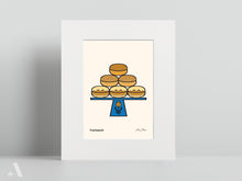 Load image into Gallery viewer, Illustrated Fastnacht small print, matted to 8x10”, showcasing this Pennsylvania Dutch treat, traditionally fried for Mardi Gras. A perfect piece for kitchen decor and lovers of regional desserts.