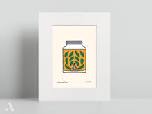 Load image into Gallery viewer, Meadow Tea small print, matted to 8x10”, illustrating this herbal Pennsylvania Dutch tea made from wild plants. A vibrant, folk art print perfect for bringing a touch of nature into your kitchen.