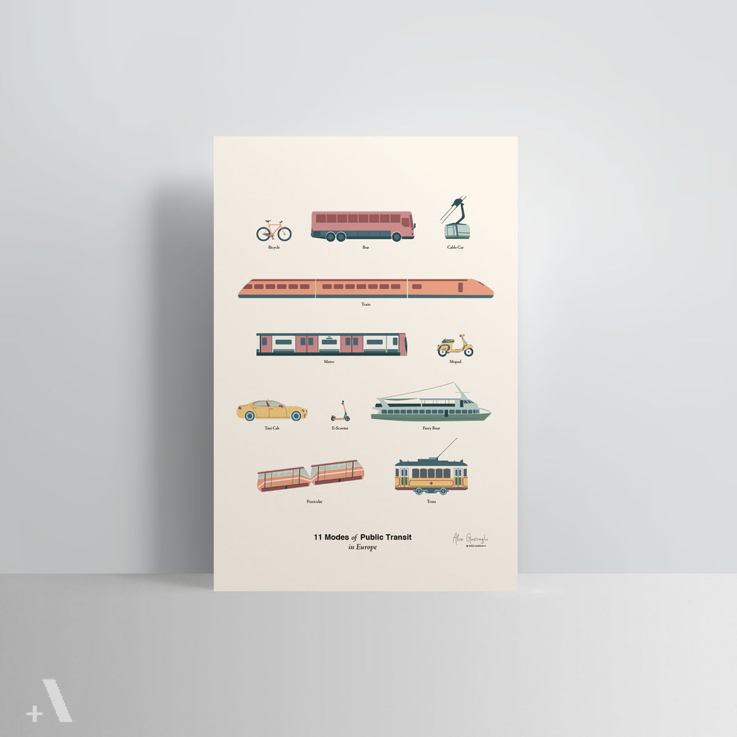 Modes of Public Transit in Europe / Poster Art Print